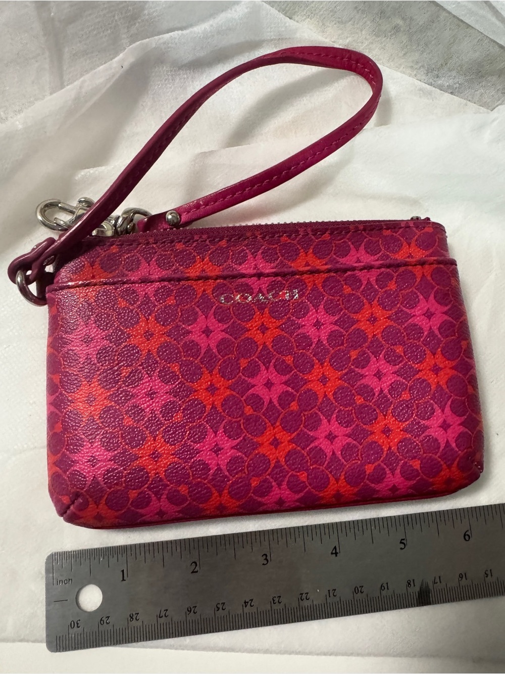 Coach Pink & Red Signature Wristlet Pouch